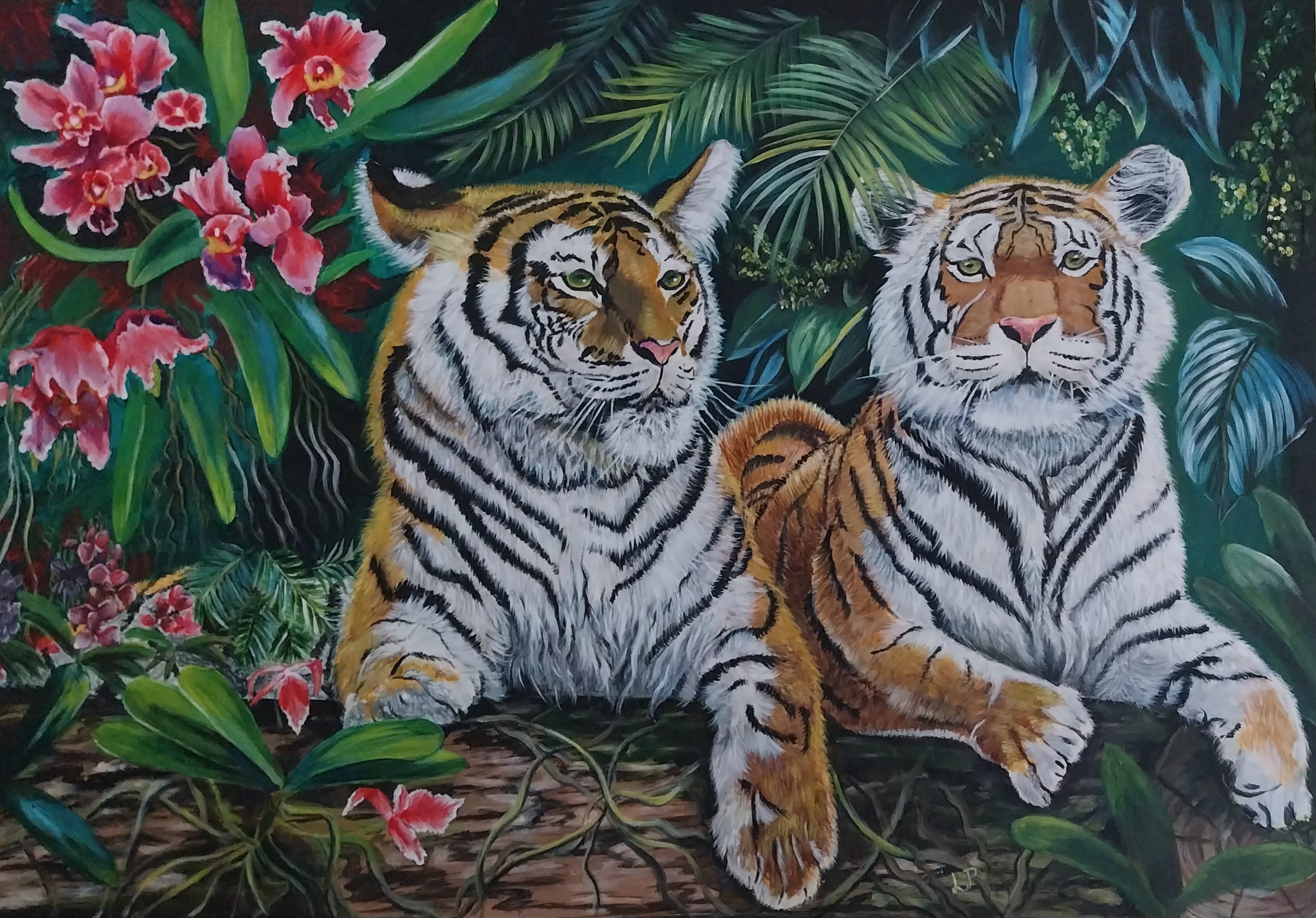 Flüsterkraft im Orchideenschirm, Acryl auf Leinwand 100x70cm/ 39.4x27.6´