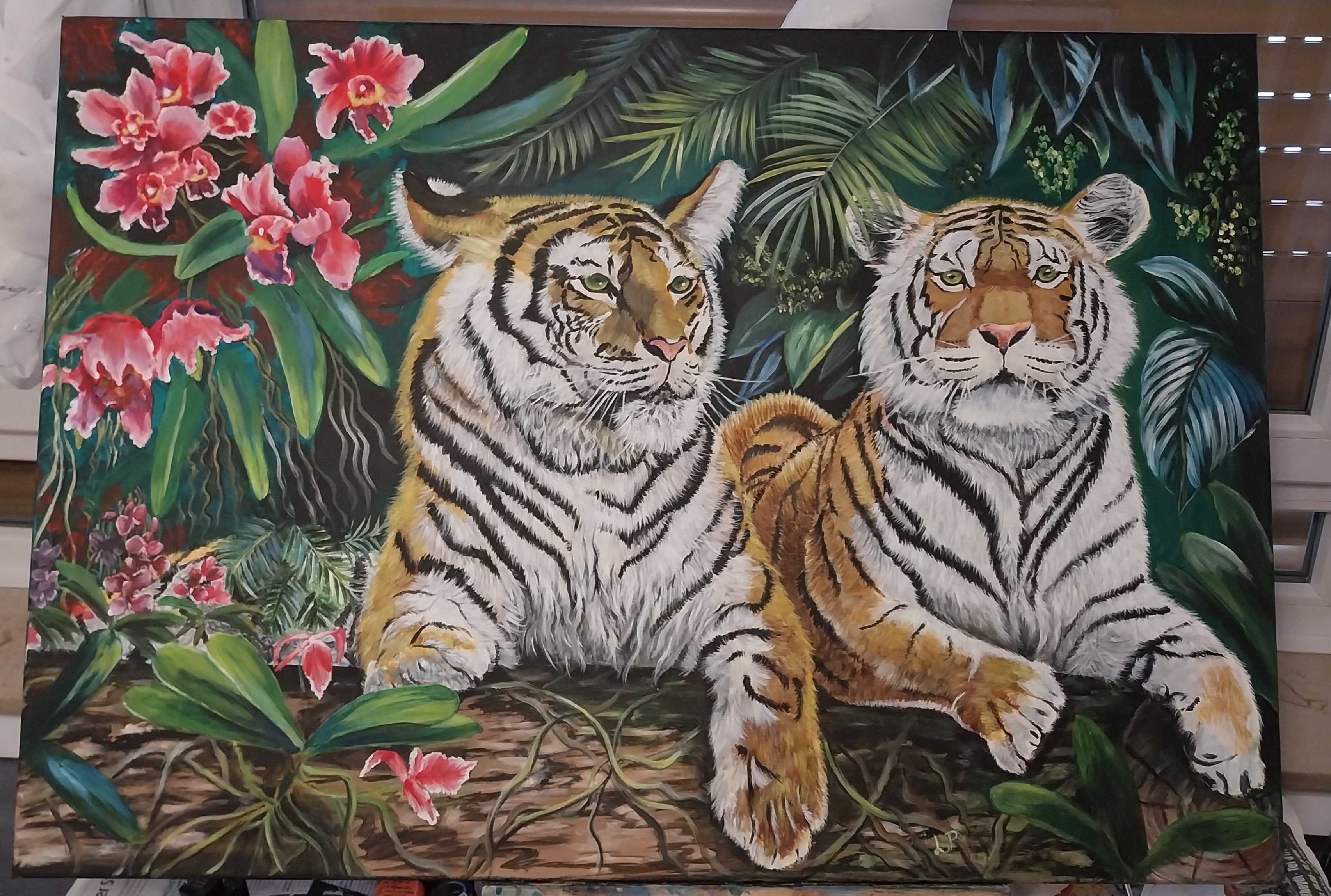 Flüsterkraft im Orchideenschirm, Acryl auf Leinwand 100x70cm/ 39.4x27.6´