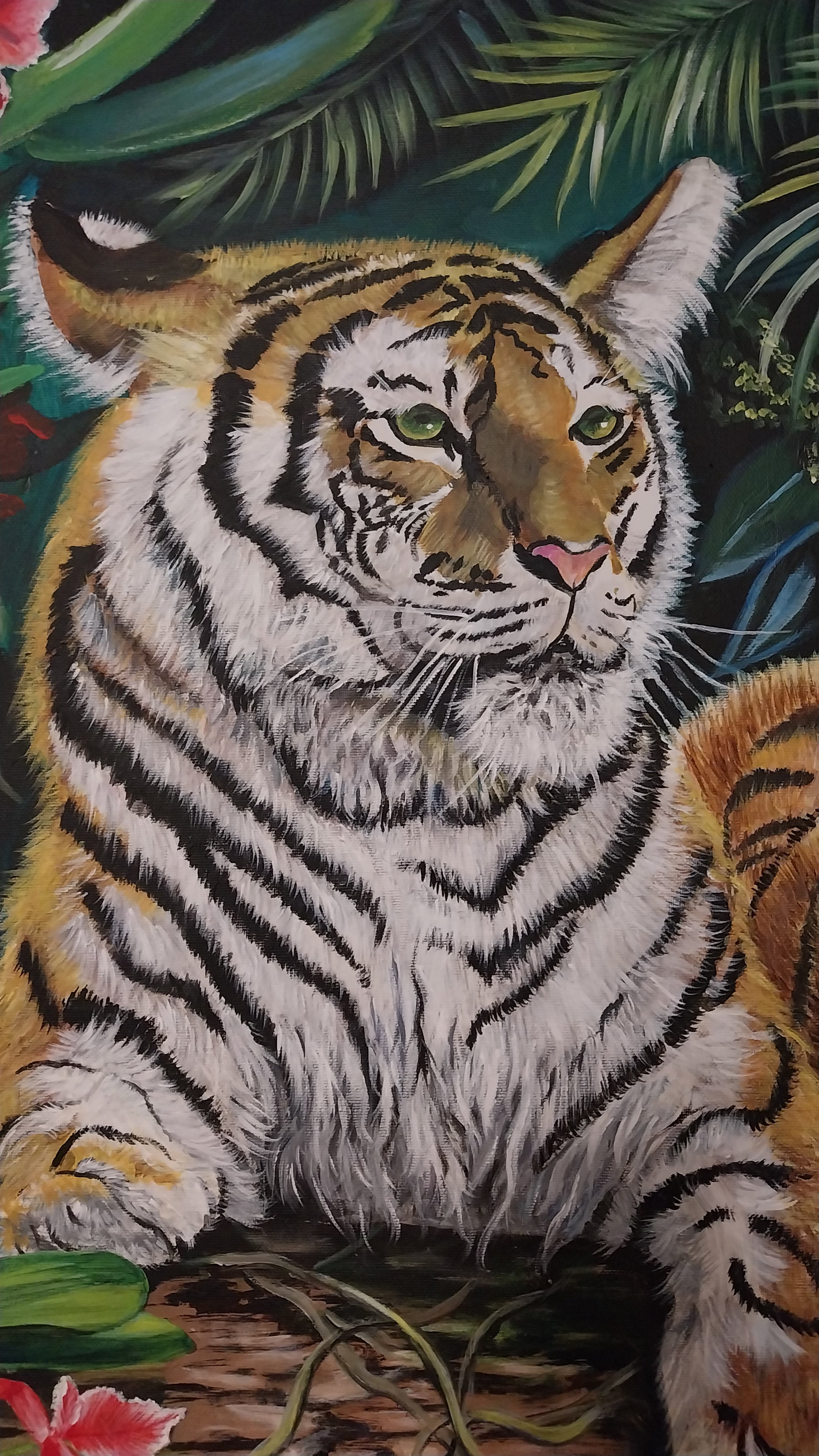 Flüsterkraft im Orchideenschirm, Acryl auf Leinwand 100x70cm/ 39.4x27.6´