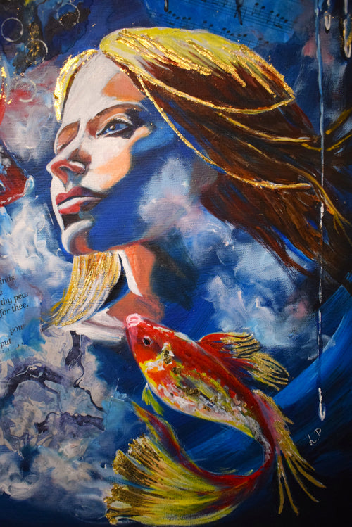 Abgetaucht,  Frauenporträt Sürrealismus, 50x60cm/ 19.7x23.6inch