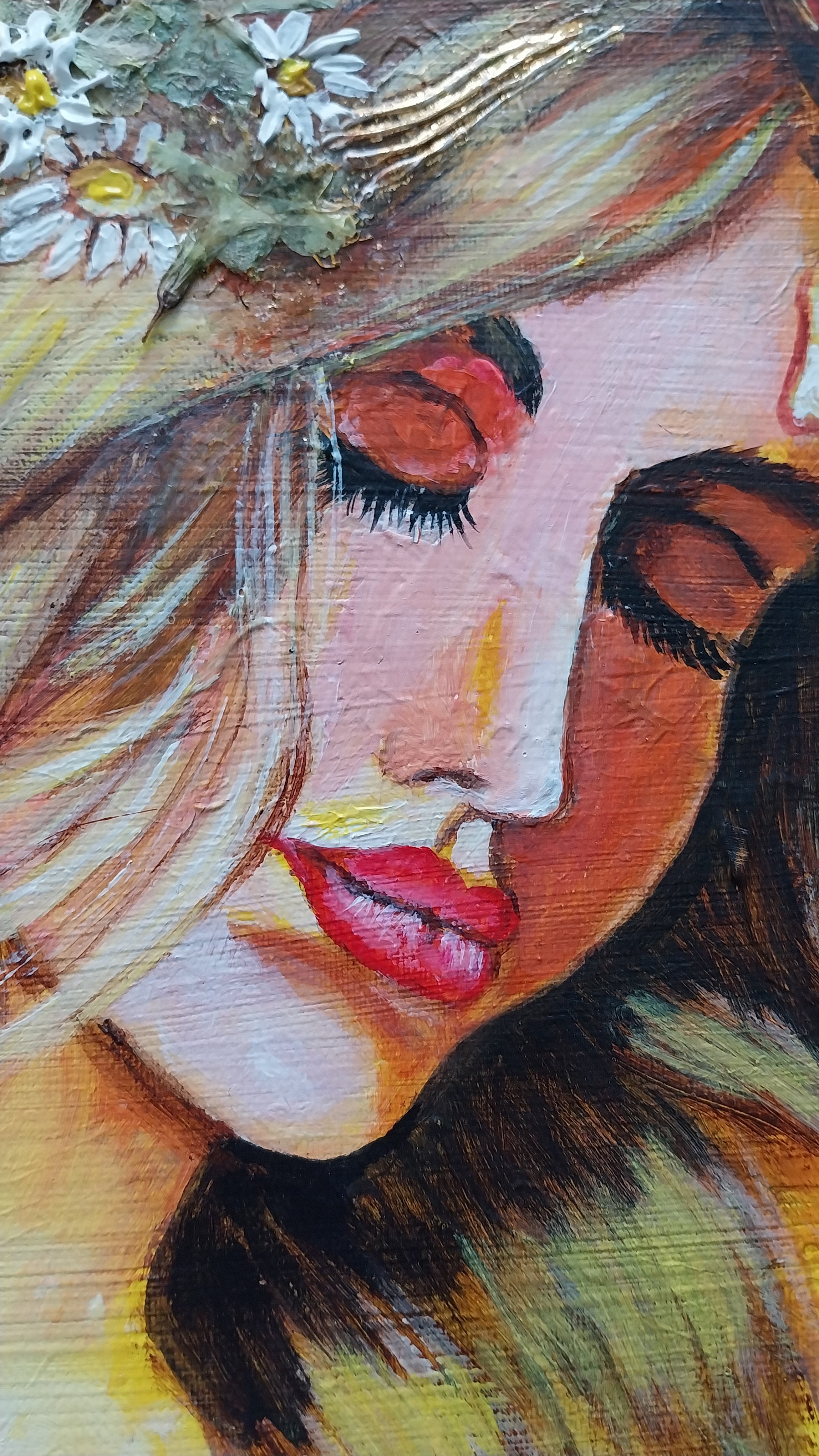 Bienenkönigin,  Frauenporträt Fantasie Original Gemälde, 40x40cm/ 15.7x 15.7inch