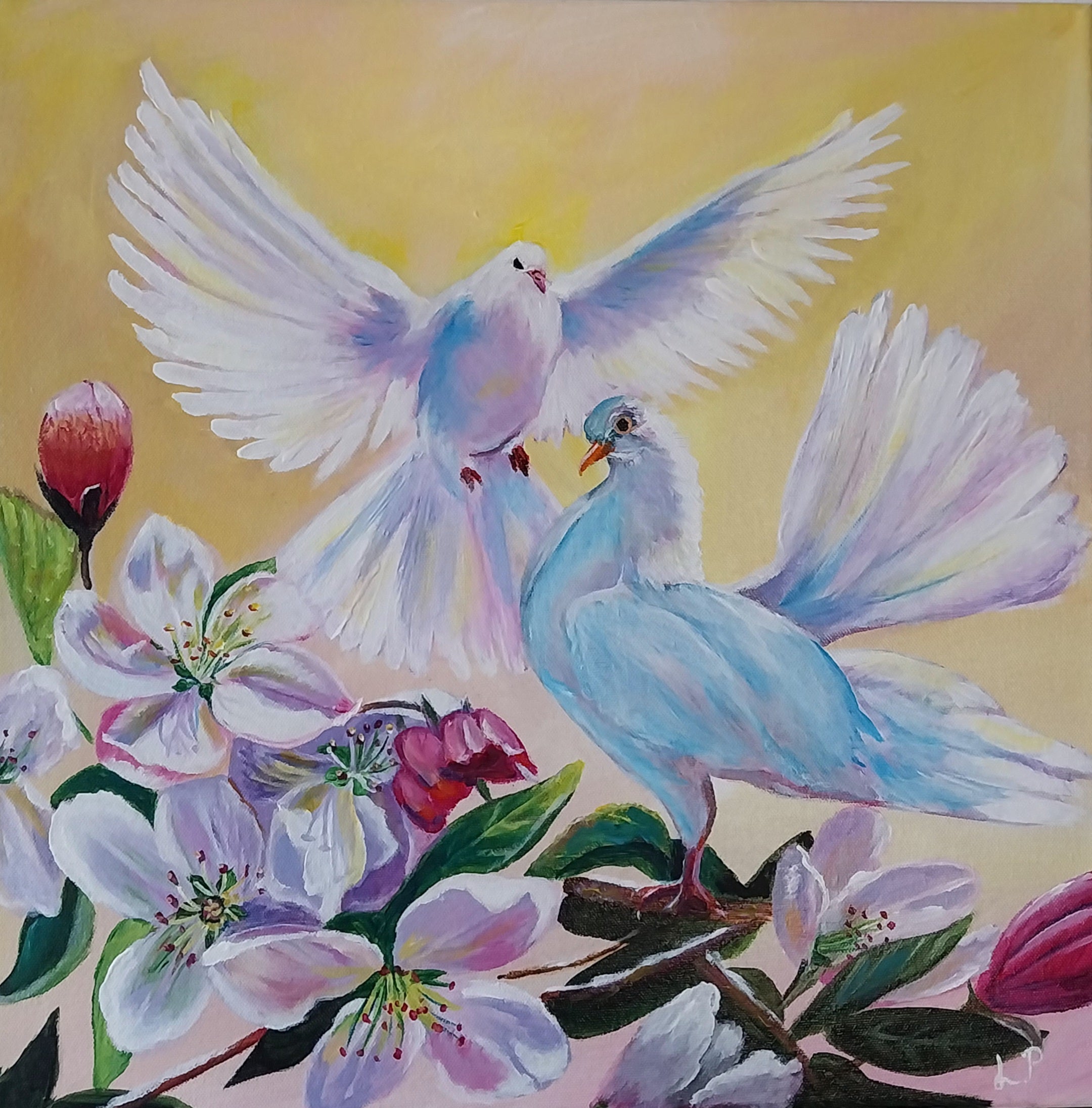 Zärtliche Begegnung,  Acryl auf Leinwand 40x40cm/ 15.7x15.7"