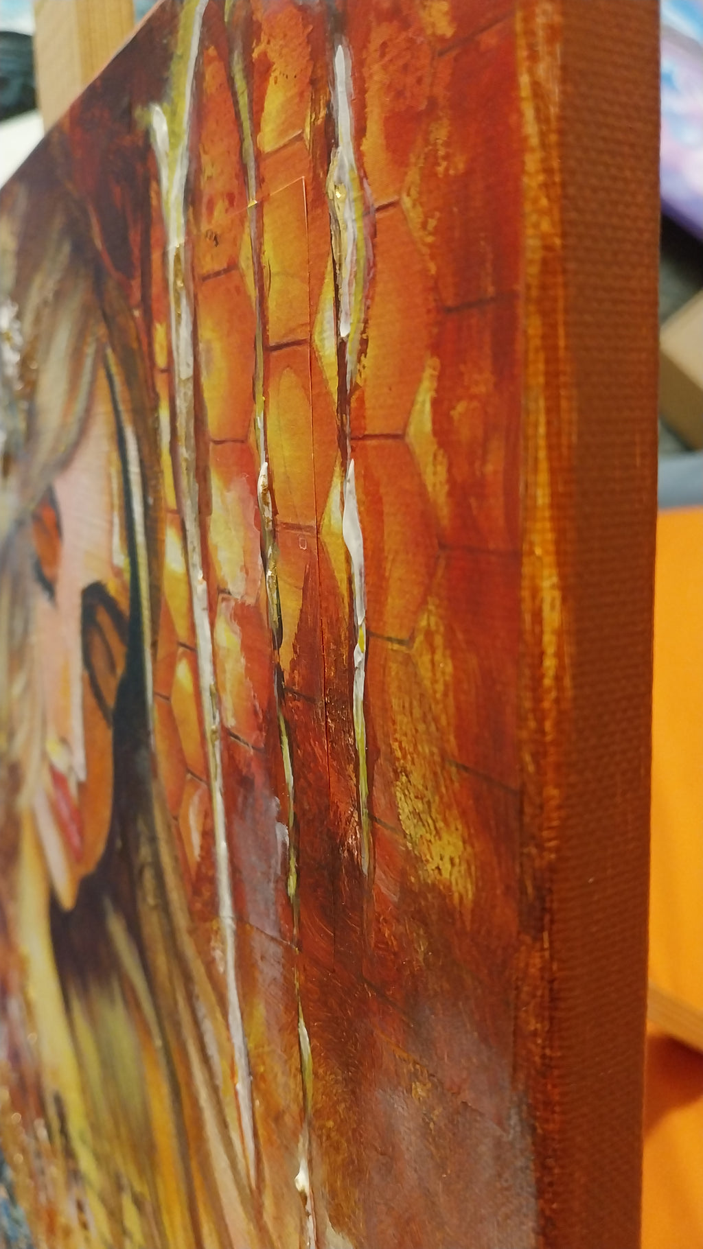 Bienenkönigin,  Frauenporträt Fantasie Original Gemälde, 40x40cm/ 15.7x 15.7inch