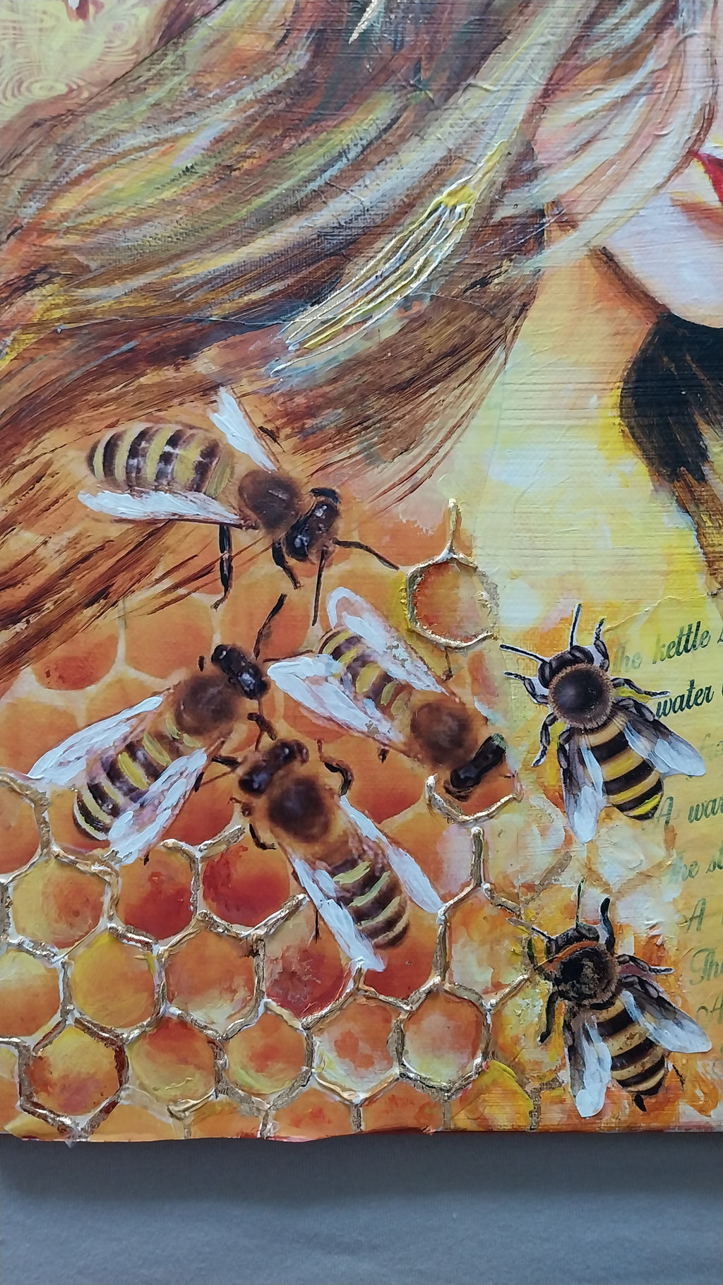 Bienenkönigin,  Frauenporträt Fantasie Original Gemälde, 40x40cm/ 15.7x 15.7inch